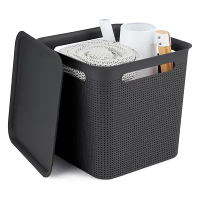 Rotho Úložný box s madly BRISEN 18l, 29x29x29cm, černý S víkem / Bez víka: S víkem