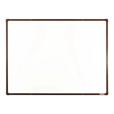 Bílá magnetická popisovací tabule s keramickým povrchem boardOK, 1200 x 900 mm, hnědý rám