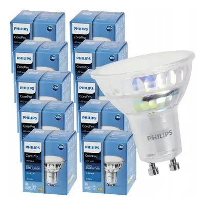 10x LED žárovka Philips GU10 - 4,9W - 550 Lm - studená bílá 6500K - CorePro Premium