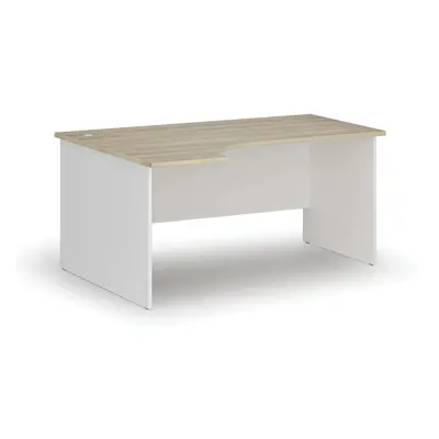 Kancelářský rohový pracovní stůl PRIMO WHITE, 1600 x 1200 mm, levý, bílá/dub přírodní