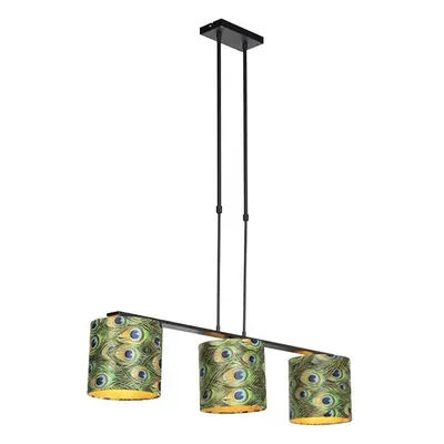 Závěsná lampa s velurovými odstíny páv se zlatem 20cm - Combi 3 Deluxe