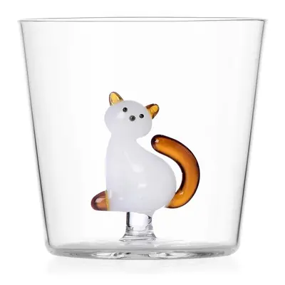 Ichendorf Milano designové sklenice na vodu Tabby Cat Tumbler White Cat with Amber Tail