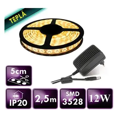 ECOLIGHT LED pásek - SMD 2835 - 2,5m - 60LED/m - 12W - teplá bílá - IP20 - zdroj SADA