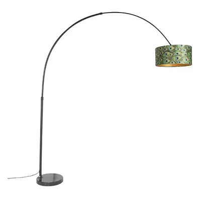 Oblouková lampa s motivem pávů s černým sametovým stínidlem 50 cm - XXL