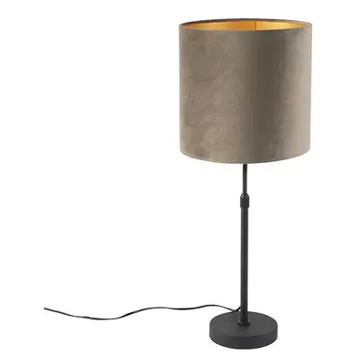 Stolní lampa černá s velurovým odstínem taupe se zlatem 25 cm - Parte