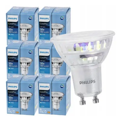 6x Philips GU10 LED žárovka - 4,6W -355 Lm 36° - teplá bílá 3000K - CorePro Premium