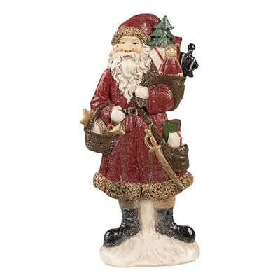 Červená vánoční dekorace socha Santa s dárky - 12*4*24 cm