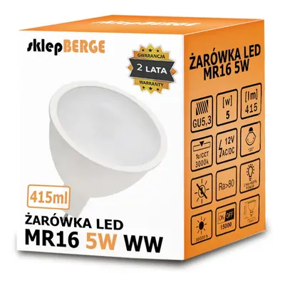 MILIO LED žárovka 12V - MR16 - 5W - 415 lm - teplá bílá