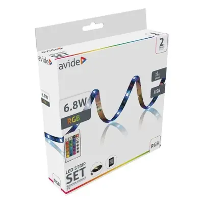 Set: voděodolný LED pásek 6,8W/m, 75lm/m, RGB, délka 2m, s dálkovým ovládáním a USB