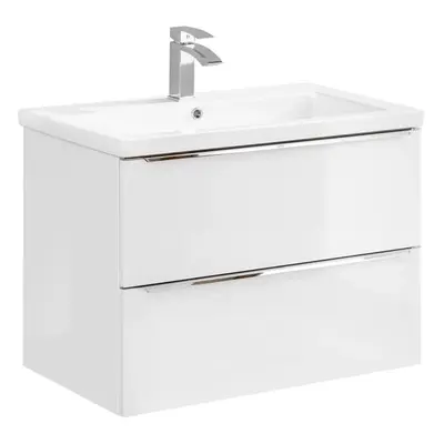 COMAD Závěsná skříňka s umyvadlem - CAPRI 821 white, šířka 80 cm, lesklá bílá/zlatý dub