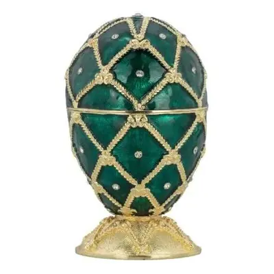 Smaltovaná šperkovnice bonboniéra ve tvaru Fabergého vejce 15 cm zelená