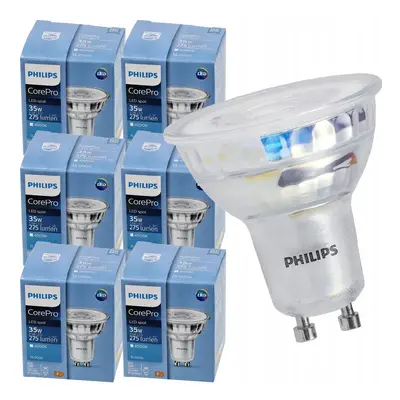 6x LED žárovka Philips GU10 - 3,5W - 275Lm 36° - neutrální bílá 4000K - CorePro Premium - SET