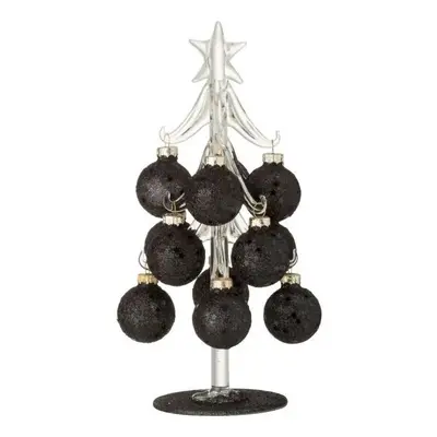 Skleněný stromek s černými koulemi Baubles Stars – 10*10*20 cm