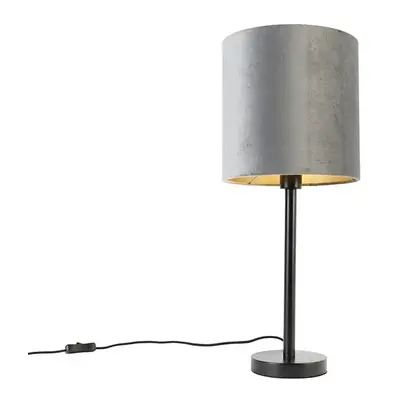 Moderní stolní lampa černá s šedým stínidlem 25 cm - Simplo