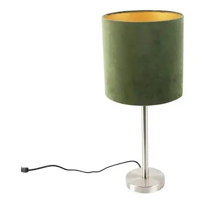 Stolní lampa ocel se zeleným odstínem 25 cm - Simplo