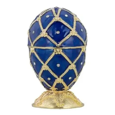 Smaltovaná šperkovnice bonboniéra ve tvaru Fabergého vejce 15 cm modrá