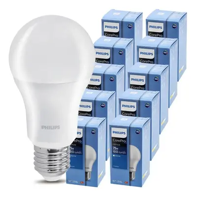 10x LED žárovka Philips E27 - 10W - 1055 lm - neutrální bílá 4000K - CorePro Premium A60 - SET