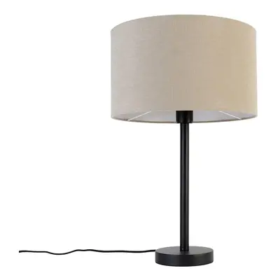 Moderní stolní lampa černá se stínítkem světle hnědá 35 cm - Simplo