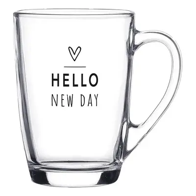 Skleněný hrnek se srdíčkem Hello New Day - 11*8*11 cm / 300 ml