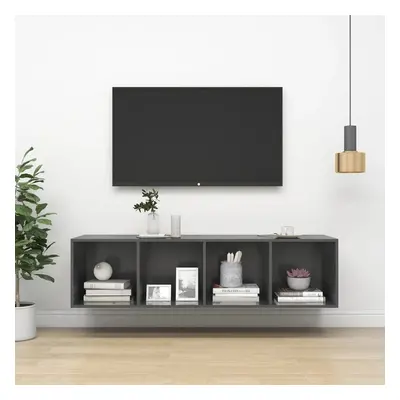 vidaXL Nástěnná TV skříňka šedá vysoký lesk 37x37x142,5 cm dřevotříska