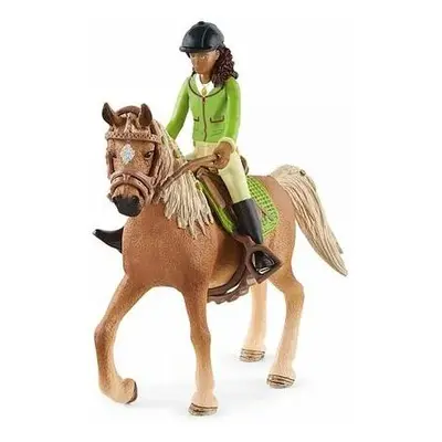 Schleich 42542 Černovláska Sarah s pohyblivými klouby na koni Mystery