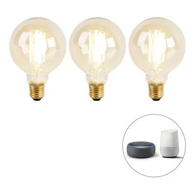 Sada 3 chytrých E27 stmívacích až teplých LED žárovek G95 goldline 7W 806 lm 1800K - 3000K