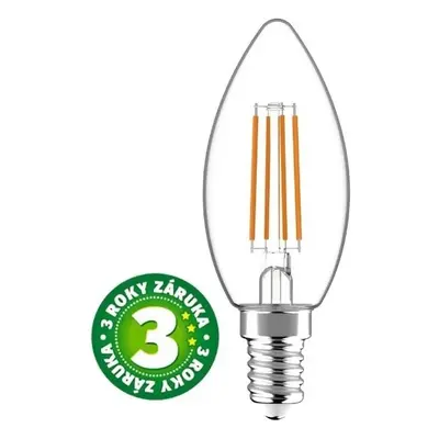 Prémiová retro LED žárovka svíčka E14 4,5W 470lm, denní, filament, ekv. 40W, 3 roky