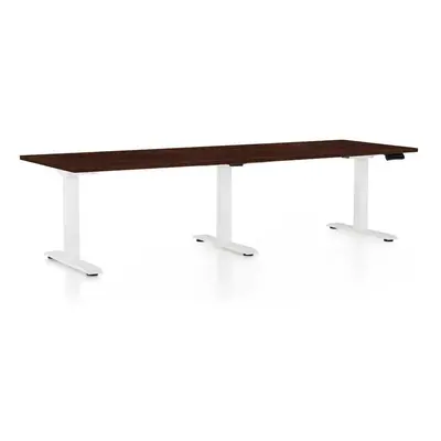 Výškově nastavitelný stůl OfficeTech Long, 240 x 80 cm, bílá podnož, wenge