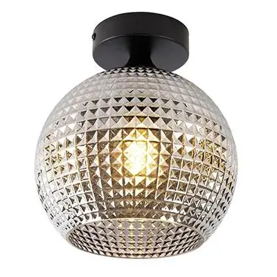 Art Deco stropní svítidlo černé s kouřovým sklem - Sphere