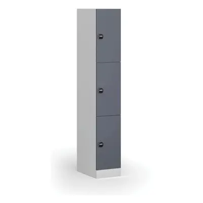 Šatní skříňka s úložnými boxy, 3 boxy, 1850 x 300 x 500 mm, RFID zámek, tmavě šedé dveře