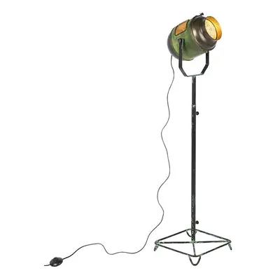 Průmyslová stojací lampa bronzová se zelenou 140 cm - Byron