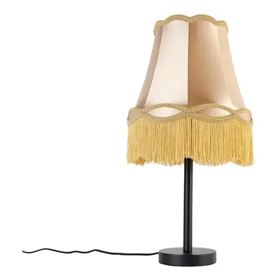 Klasická stolní lampa černá se stínidlem babička zlatá 30 cm - Simplo