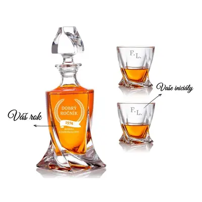 Dekorant Bohemia Crystal křišťálový whisky set s gravírováním DOBRÝ ROČNÍK 1+2