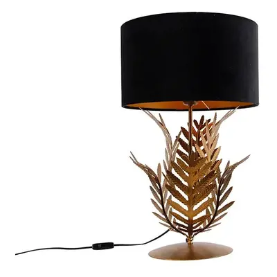 Vintage stolní lampa zlatá se sametovým odstínem černá 35 cm - Botanica