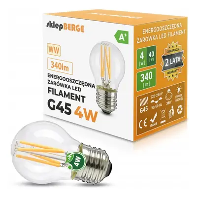 BERGE LED žárovka - E27 - G45 - 4W - 340Lm - filament - teplá bílá