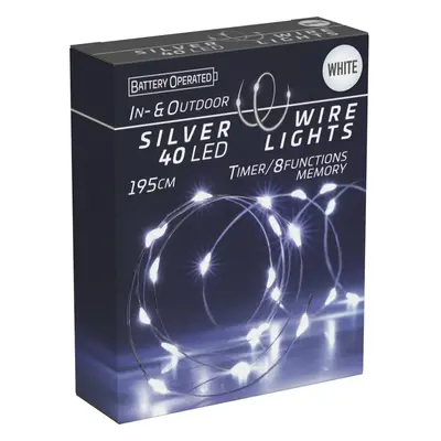 Světelný drát s časovačem Silver lights 40 LED, studená bílá, 195 cm