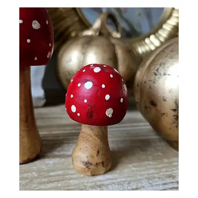 Červeno-hnědá dřevěná dekorace muchomůrka Mushroom S - Ø 5*8 cm