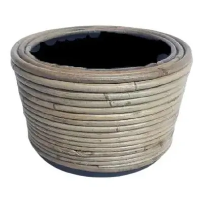 Kulatý ratanový květináč Drypot Stripe antik šedá - Ø24*14 cm