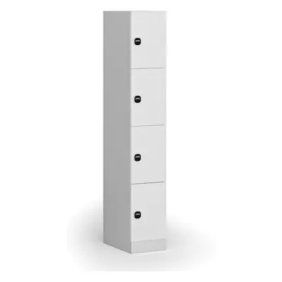 Šatní skříňka s úložnými boxy, 4 boxy, 1850 x 300 x 500 mm, RFID zámek, laminované dveře, bílá