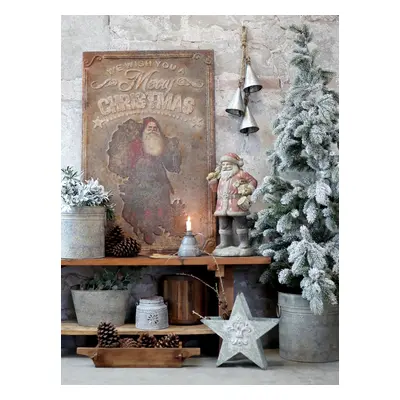 Vintage kovový nástěnný obraz se Santou Merry Christmas - 64*1*100 cm