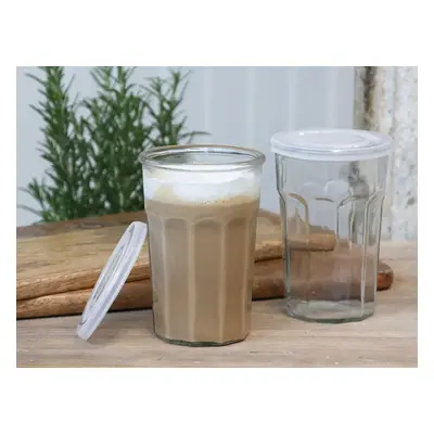 Sklenička s dekorem a víčkem French Latte glass I - Ø9,5*14 cm / 0,5l