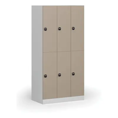 Šatní skříňka s úložnými boxy, 6 boxů, 1850 x 900 x 500 mm, RFID zámek, béžové dveře