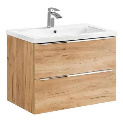 COMAD Závěsná skříňka s umyvadlem - CAPRI 821 oak, šířka 80 cm, zlatý dub