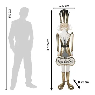 Zlatá kovová dekorace socha Louskáček Merry Christmas - 27*28*165 cm