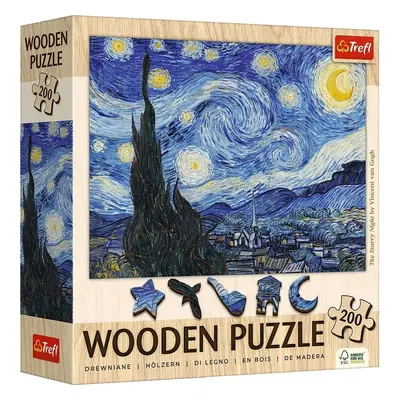 Trefl Dřevěné puzzle 200 - Hvězdná noc - Vincent van Gogh