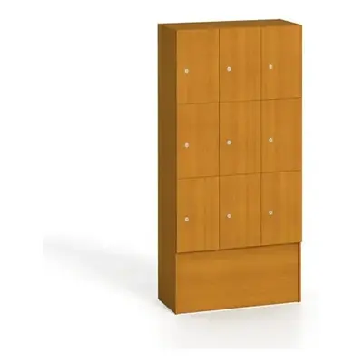 Dřevěná šatní skříňka s odkládacími boxy, 9 boxů, 1700 x 900 x 420 mm, cylindrický zámek, třešeň