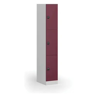 Šatní skříňka s úložnými boxy, 3 boxy, 1850 x 300 x 500 mm, RFID zámek, červené dveře