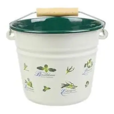 Krémový smaltovaný kyblík s bylinkami Herbs - Ø16*14cm - 1.5L