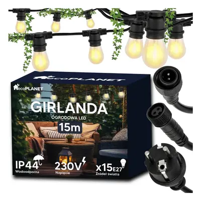 BERGE Zahradní girlanda 15m + 16x 1W LED žárovka