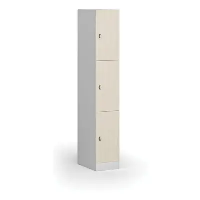 Šatní skříňka s úložnými boxy, 3 boxy, 1850 x 300 x 500 mm, otočný zámek, laminované dveře, bříz